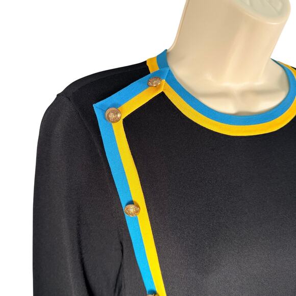 Carlisle Collection Sweater Top Medium Black Racer Stripe Crest Button Old Money - Picture 3 of 16